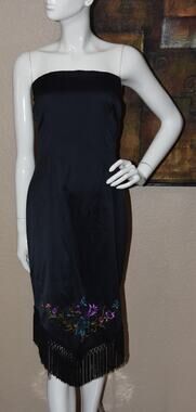 Cache Embroidered Floral Strapless Cocktail Party Evening Sheath Dress Size 14